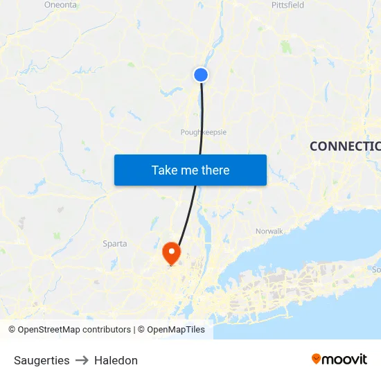 Saugerties to Haledon map
