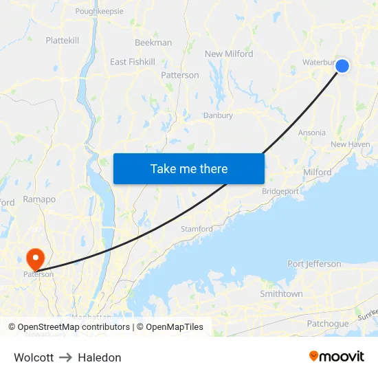 Wolcott to Haledon map