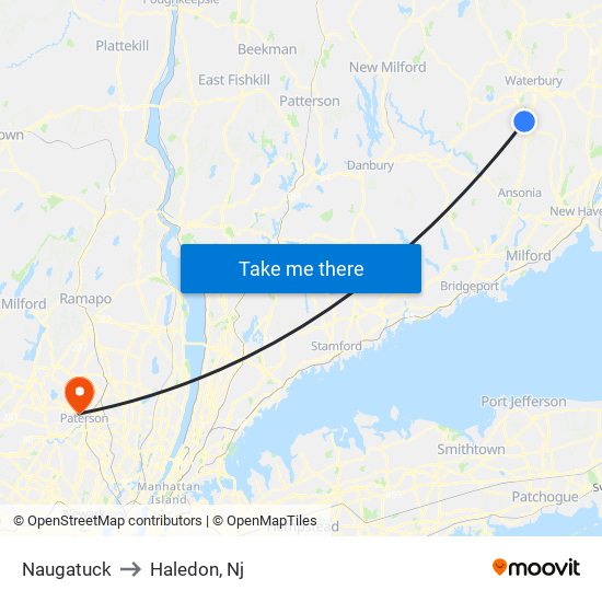 Naugatuck to Haledon, Nj map