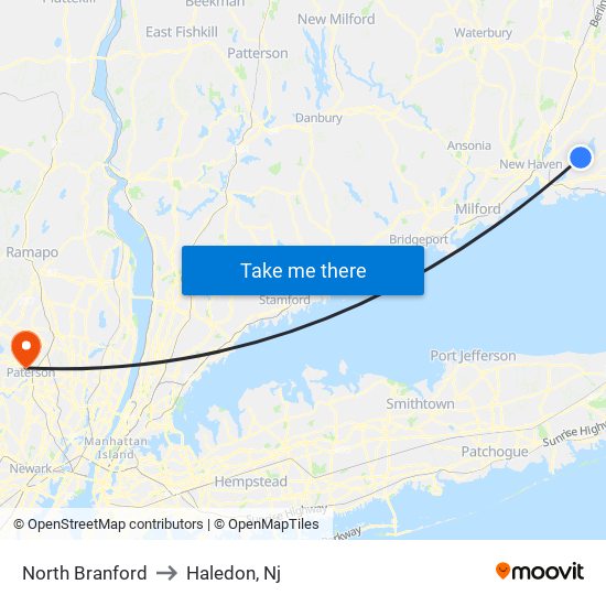 North Branford to Haledon, Nj map