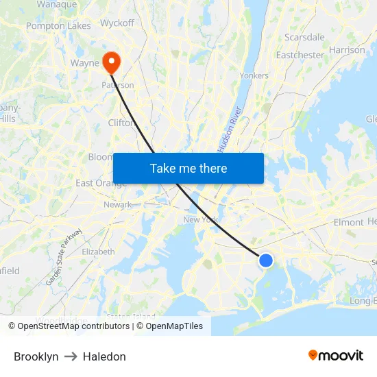 Brooklyn to Haledon map