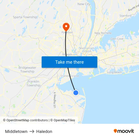 Middletown to Haledon map