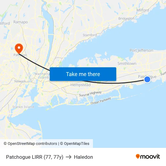 Patchogue LIRR (77, 77y) to Haledon map