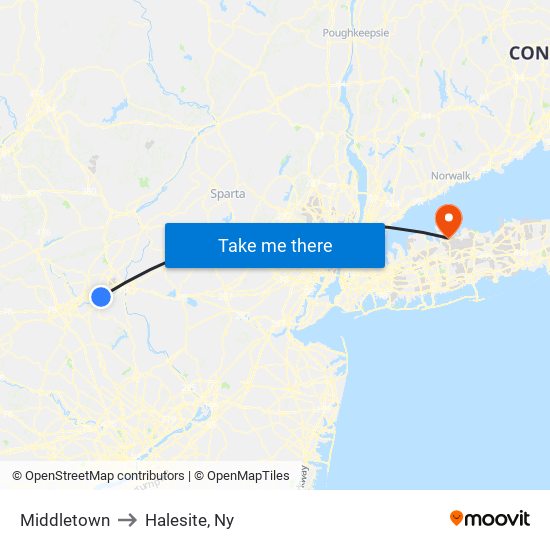 Middletown to Halesite, Ny map