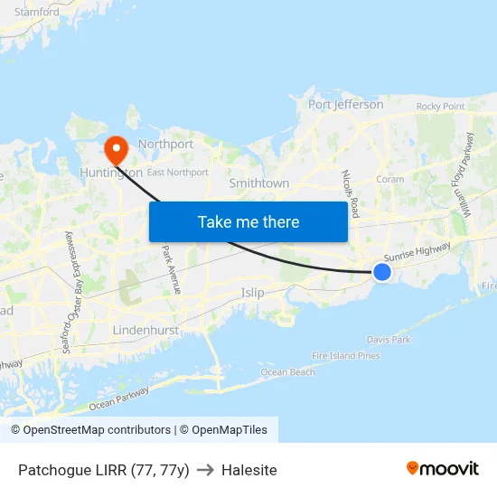 Patchogue LIRR (77, 77y) to Halesite map