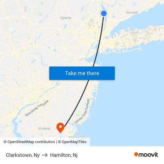 Clarkstown, Ny to Hamilton, Nj map