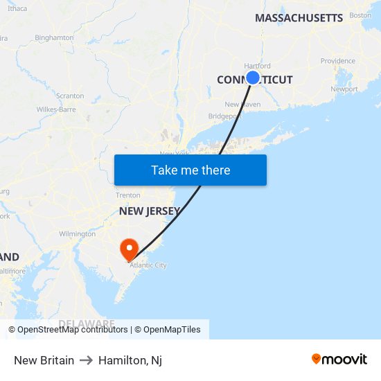 New Britain to Hamilton, Nj map