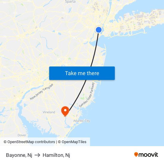 Bayonne, Nj to Hamilton, Nj map