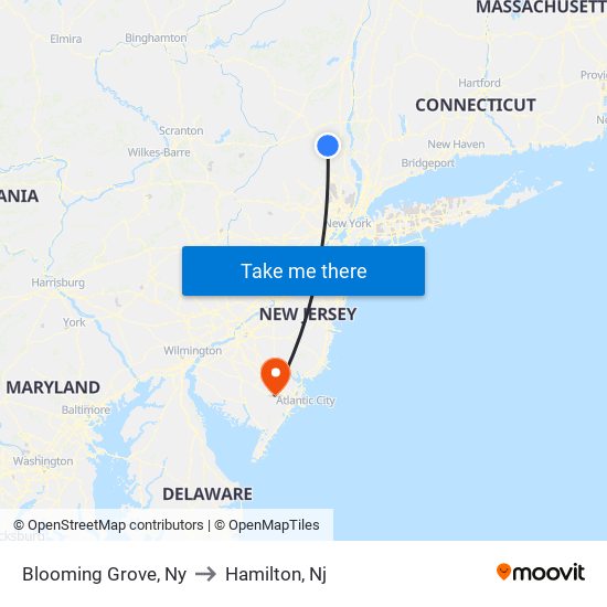 Blooming Grove, Ny to Hamilton, Nj map