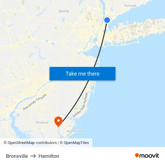 Bronxville to Hamilton map