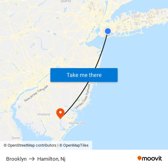 Brooklyn to Hamilton, Nj map