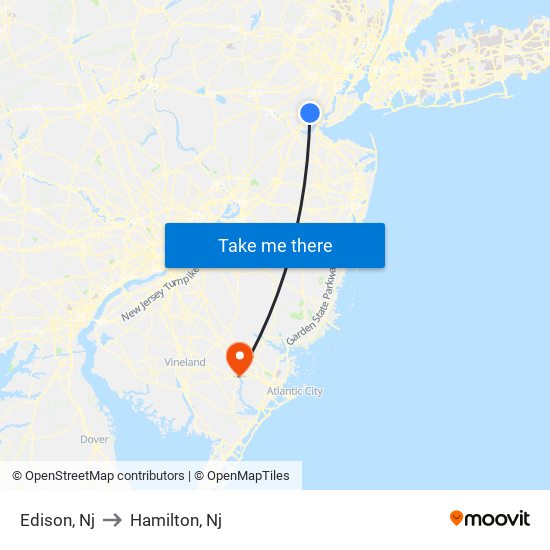 Edison, Nj to Hamilton, Nj map