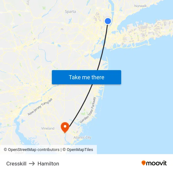 Cresskill to Hamilton map