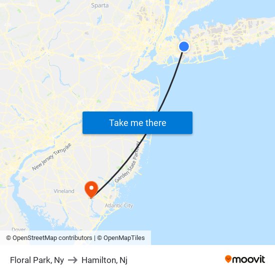 Floral Park, Ny to Hamilton, Nj map