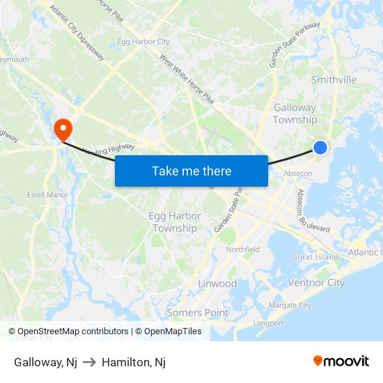 Galloway, Nj to Hamilton, Nj map