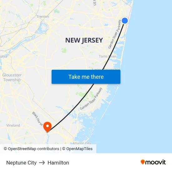 Neptune City to Hamilton map