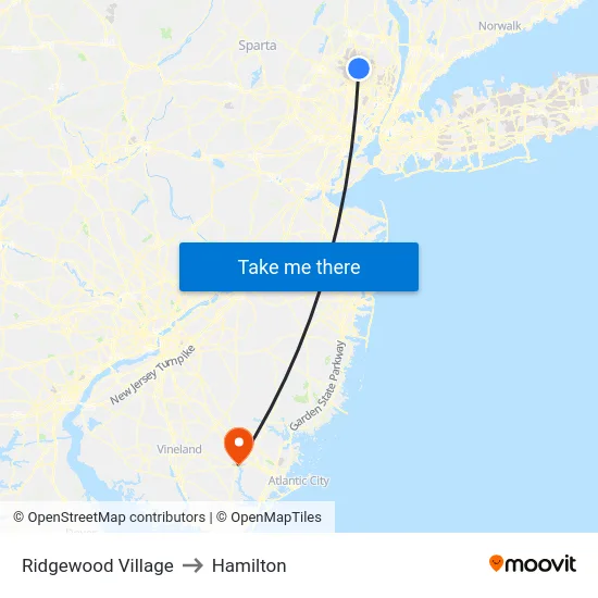 Ridgewood Village to Hamilton map