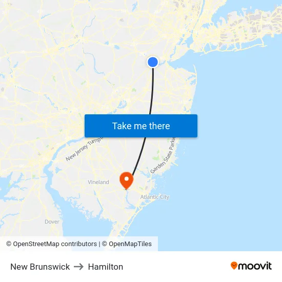 New Brunswick to Hamilton map