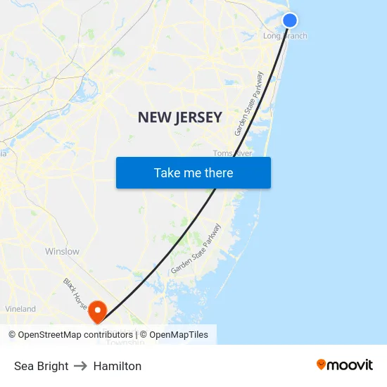 Sea Bright to Hamilton map