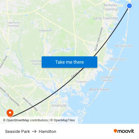 Seaside Park to Hamilton map