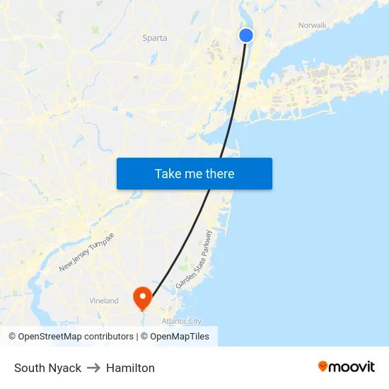 South Nyack to Hamilton map