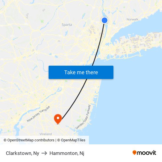 Clarkstown, Ny to Hammonton, Nj map