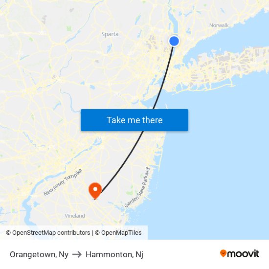 Orangetown, Ny to Hammonton, Nj map