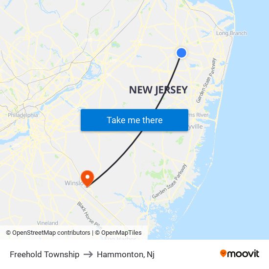 Freehold Township to Hammonton, Nj map