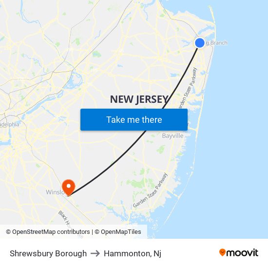 Shrewsbury Borough to Hammonton, Nj map