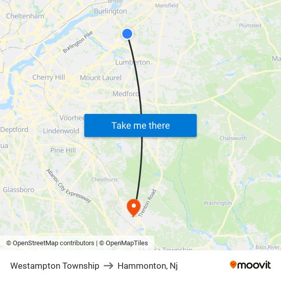 Westampton Township to Hammonton, Nj map