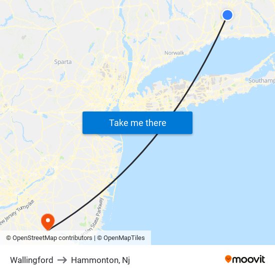 Wallingford to Hammonton, Nj map