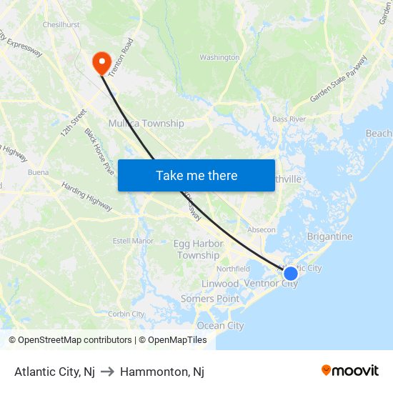 Atlantic City, Nj to Hammonton, Nj map