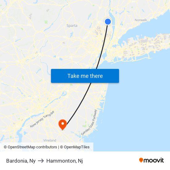 Bardonia, Ny to Hammonton, Nj map