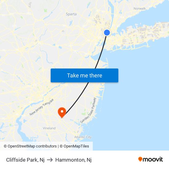 Cliffside Park, Nj to Hammonton, Nj map