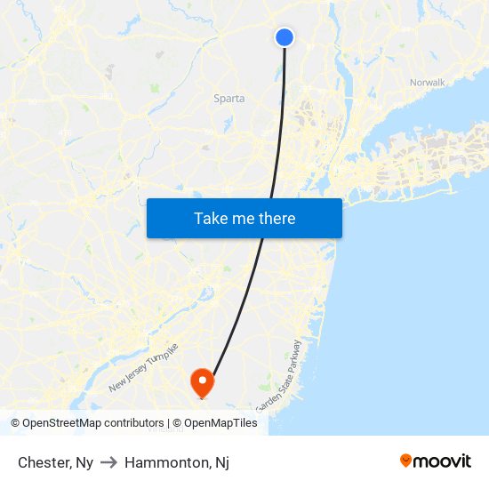 Chester, Ny to Hammonton, Nj map