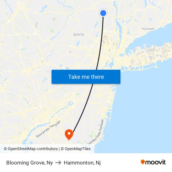 Blooming Grove, Ny to Hammonton, Nj map