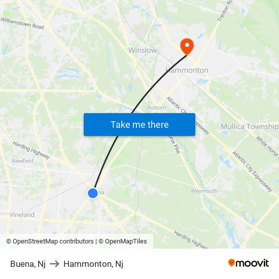 Buena, Nj to Hammonton, Nj map