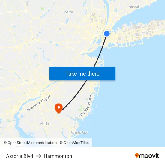 Astoria Blvd to Hammonton map