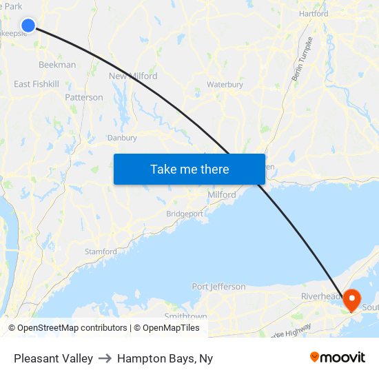 Pleasant Valley to Hampton Bays, Ny map