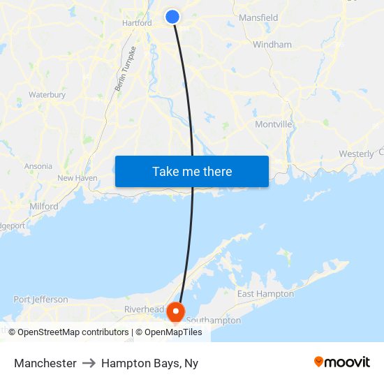 Manchester to Hampton Bays, Ny map