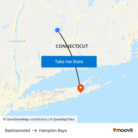 Barkhamsted to Hampton Bays map
