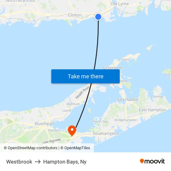 Westbrook to Hampton Bays, Ny map