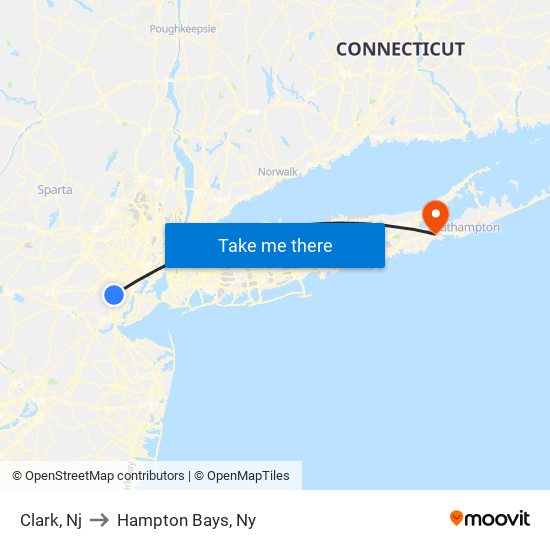 Clark, Nj to Hampton Bays, Ny map