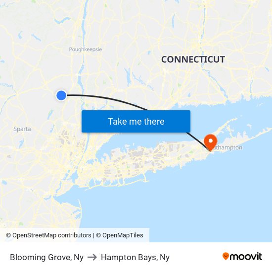 Blooming Grove, Ny to Hampton Bays, Ny map