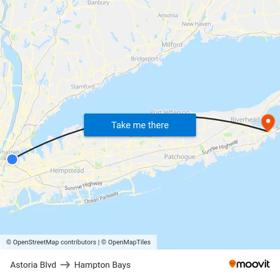Astoria Blvd to Hampton Bays map