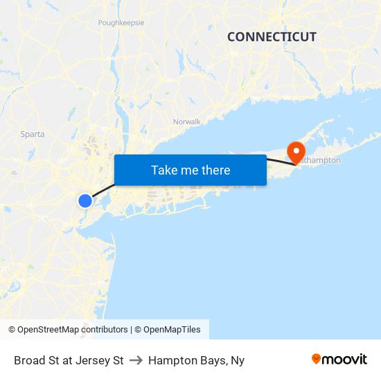 Broad St at Jersey St to Hampton Bays, Ny map