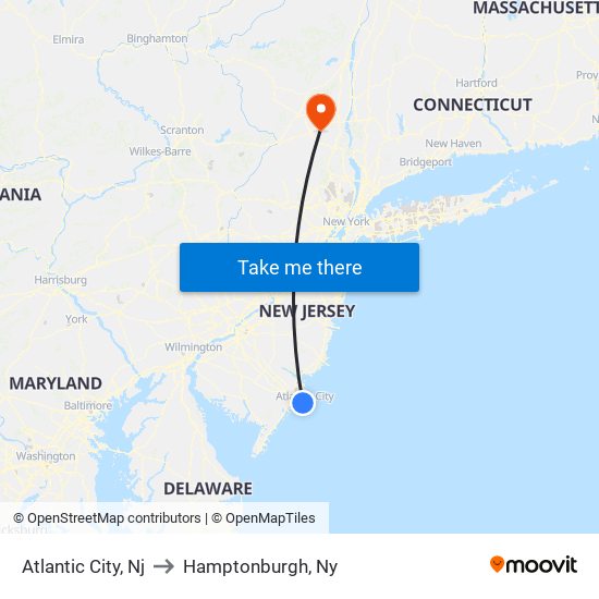Atlantic City, Nj to Hamptonburgh, Ny map