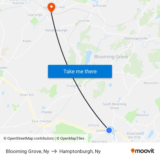 Blooming Grove, Ny to Hamptonburgh, Ny map