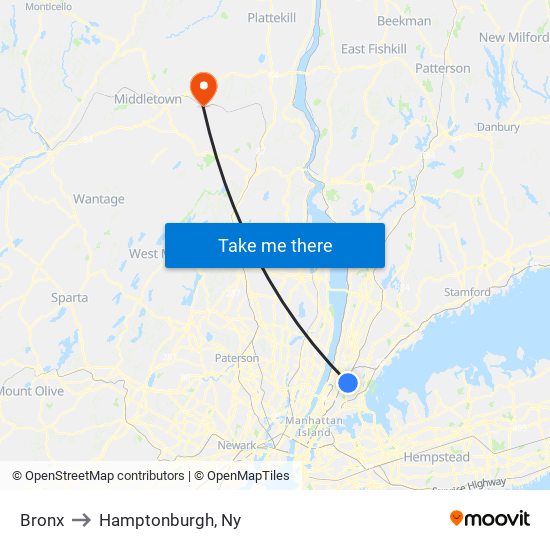 Bronx to Hamptonburgh, Ny map