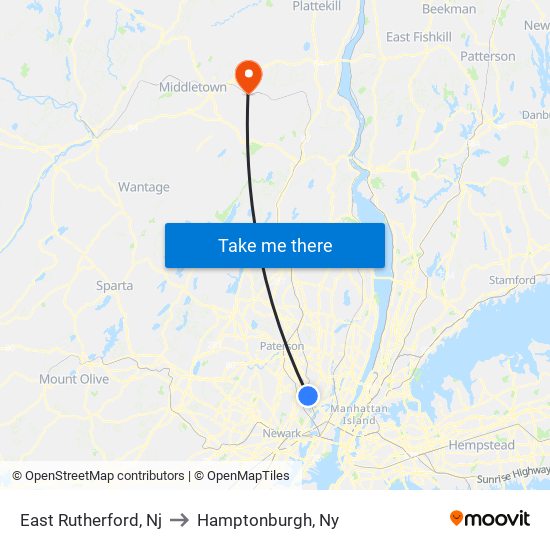 East Rutherford, Nj to Hamptonburgh, Ny map